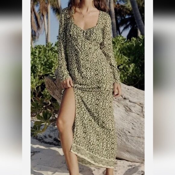 Dresses & Skirts - Zara Ecru/khaki Printed Midi Dress NWT